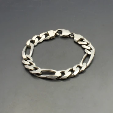 Flat Solid Silver Curb Chain Bracelet