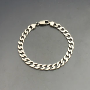 Flat Italy Silver Curb Chain Bracelet
