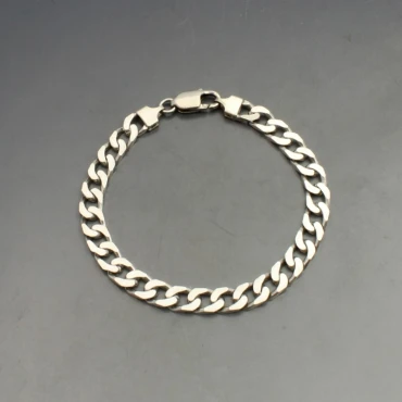 Flat Italy Silver Curb Chain Bracelet