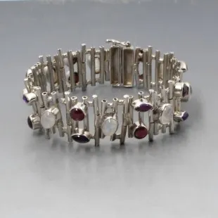Modernist Silver Multi Gem Bracelet