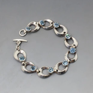 Herman Siersbol Silver Light Blue Crystal Flower Bracelet