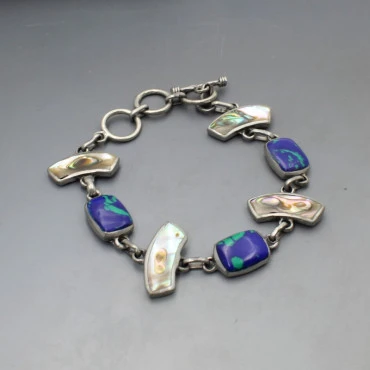 Abelone Shell, Azurite and Silver Bracelet