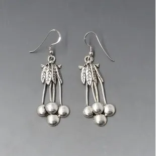 Large Silver Leaf and Berries Earrings