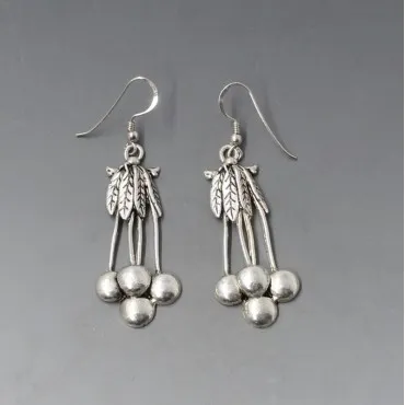Large Silver Leaf and Berries Earrings