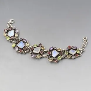 Multi Gemstone and Silver Statement Bracelet
