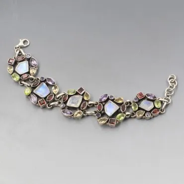  Multi Gemstone and Silver Statement Bracelet