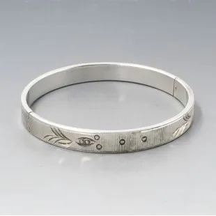 Sterling Silver Floral Engraved Bangle  27 Grams