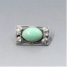 Bernard Instone Style Aventurine  and Silver  Brooch 