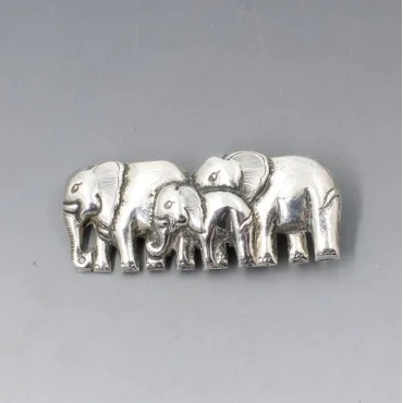 Silver Elephant Family Brooch