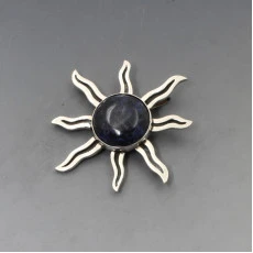 Mexico Sodalite and Silver Sun Brooch