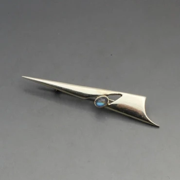 Designer Labradorite and and Sterling Silver Modernist Brooch