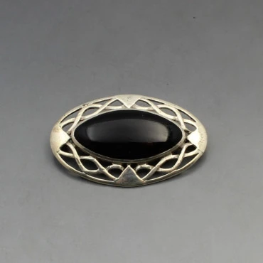Black Onyx and Silver Brooch