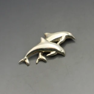 Silver Dolphins Brooch