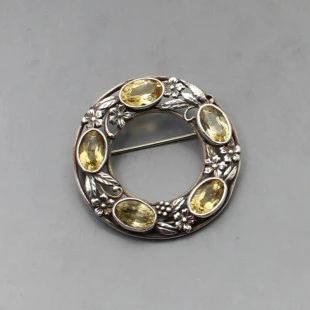 Bernard Instone Style Citrine and Silver Brooch 