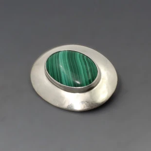 WSG Malachite and Silver Brooch
