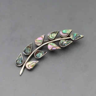 Abelone Shell Silver Leaves Brooch