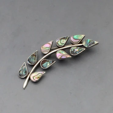 Abelone Shell Silver Leaves Brooch