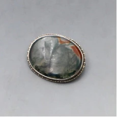Moss Agate Silver Brooch