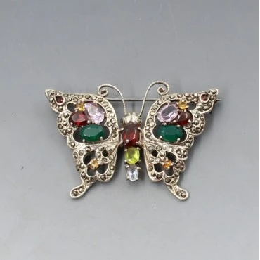 Silver and Crystal Butterfly Brooch