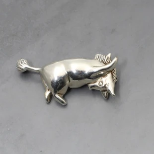 John R Fox Silver Charging Bull Brooch