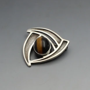 Ola Gorie Silver Tigers Eye Silver Brooch