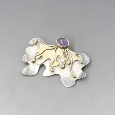 Amethyst Silver Modernist Brooch