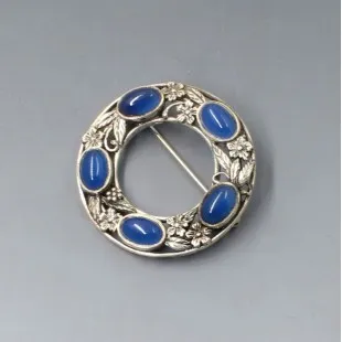 Bernard Instone Style Blue Chalcedony and Silver  Brooch 