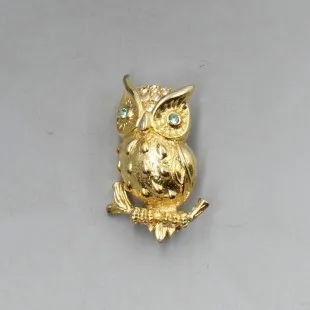 Owl Brooch with Crystal Eyes