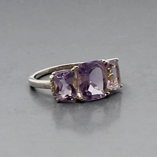 Triple Amethyst Silver Ring Size P