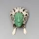 Vintage Mexico Jade and Silver Warrior Mask Brooch
