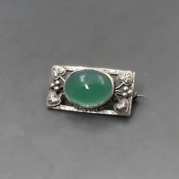 Green Chalcedony and Silver Brooch