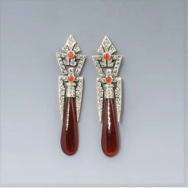 Vintage Art Deco Carnelian Silver Earrings