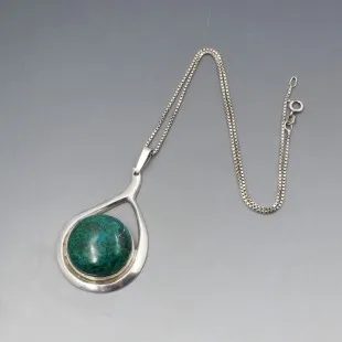 Green Chrysocolla Silver Modernist Pendant