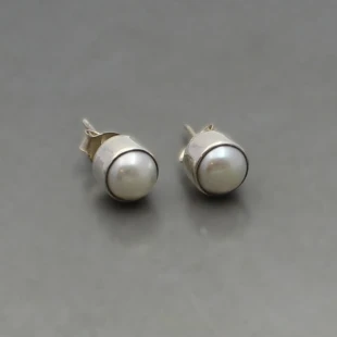 Pearl Silver Stud Earrings