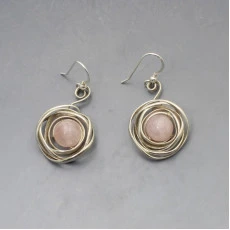 Rose Quartz and Silver Swirl Earrings