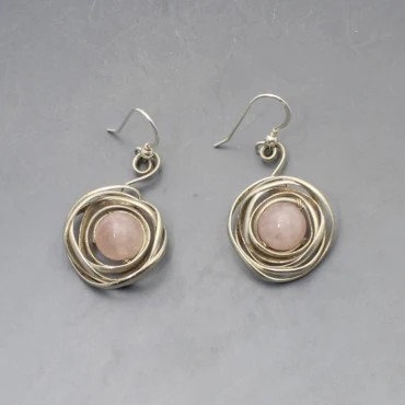 Rose Quartz and Silver Swirl Earrings