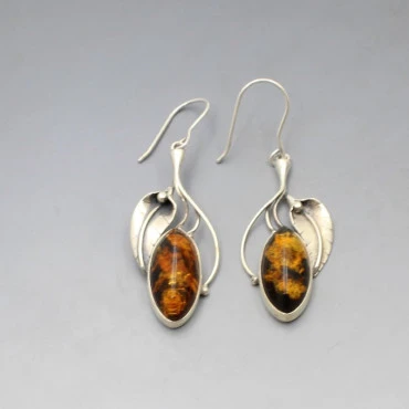 Amber and Silver Art Nouveau Style Earrings
