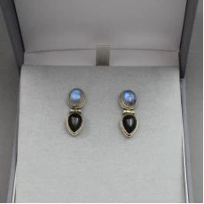 Moonstone and Onyx Drop Earrings