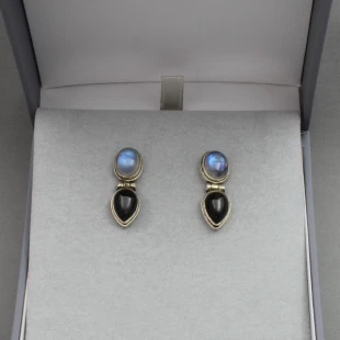 Moonstone and Onyx Drop Earrings