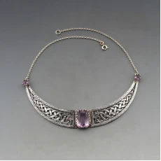 John Hart Iona Silver  Amethyst and Silver Celtic Necklace