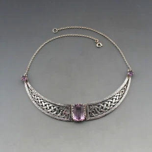 John Hart Iona Silver  Amethyst and Silver Celtic Necklace