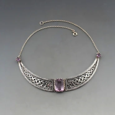 John Hart Iona Silver  Amethyst and Silver Celtic Necklace