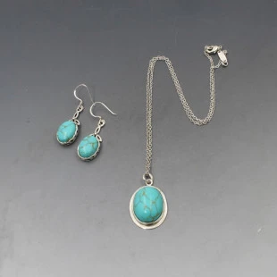Turquoise and Silver Necklace and Earrings Set