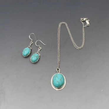Turquoise and Silver Necklace and Earrings Set