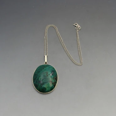 Large Malachite and Silver Pendant