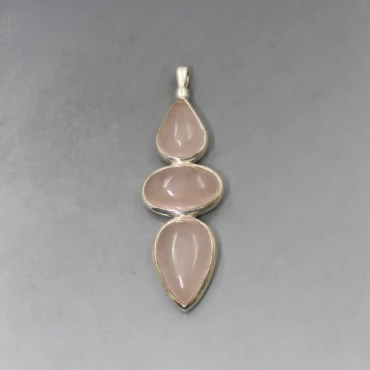 Large Rose Quartz Silver Pendant