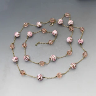 Long Pink Venetian Beads Necklace