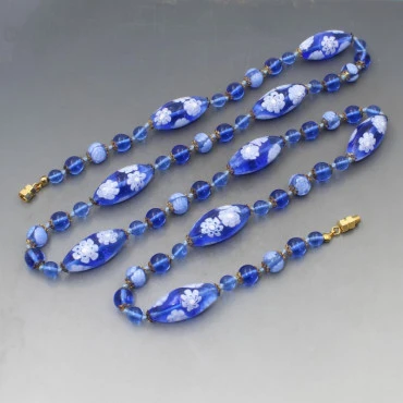 Long Bue Venetian Glass Beads