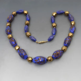 Vintage Venetian Blue and Gold Glass Beads