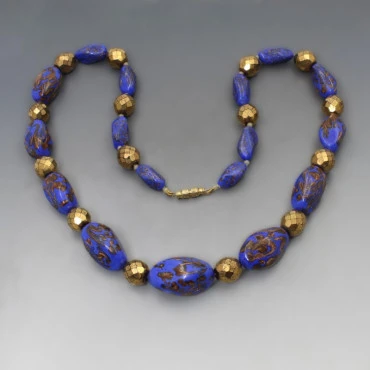 Vintage Venetian Blue and Gold Glass Beads